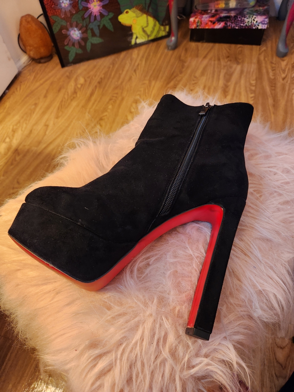 Christian Louboutin Black Suede Platform Boots Red Sole Size 8/8.5 GORGEOUS! - Picture 5 of 15